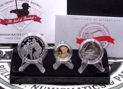 2022 Proof Commemorative *NEGRO LEAGUES* Baseball (3 Coin) Set Box & COA ECC&C - Image 1 of 4
