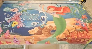 Little Mermaid Happy Birthday Party Ariel Backdrop Banner Photo Under The Sea - Picture 1 of 3