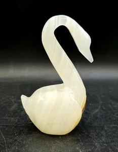 Mix-Century Modern Hand-Carved Onyx Swan Figurine – Polished Stone Sculpture !! - Picture 1 of 3