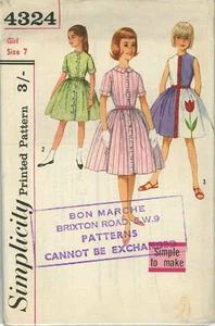 Vintage One Piece Girls Dress Sewing Pattern S4324 Size 7 - Picture 1 of 1