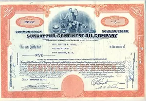 Gas certificado de acciones de Sunray Mid-Continent Oil Company - Imagen 1 de 1