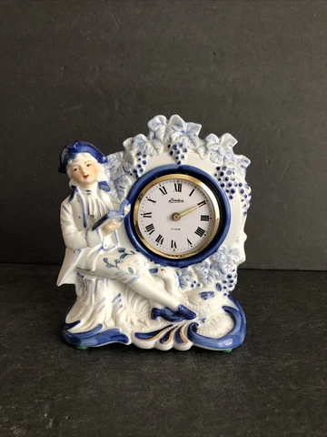 VTG Linden Genuine Porcelain China Alarm Clock Japan Blue & White Flaws ~ A121b Cover
