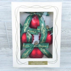 Christmas Ornaments - Vintage - 1996 Dayton Hudson - Red w/ Green Bows - 4 Glass - Picture 1 of 9
