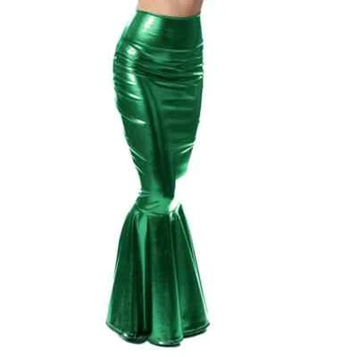Sexy Cosplay Mujeres Maxi Falda Cuero Metálico Trompeta Falda Sirena Disfraz  Foto 1 de 4