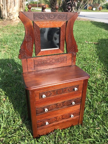 Vintage 1800’s Salesman Sample Dresser W/ Mirror Very Ornate Cover