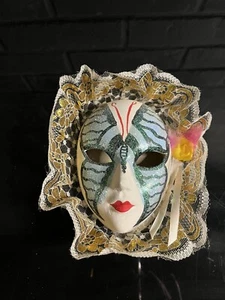 Ceramic Mardi Gras Face Mask Hand Painted Wall Decor - Picture 1 of 4