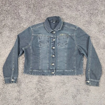 Chaqueta FUBU Mujer 2X Azul Denim Elastizada Manga Larga La Colección Lavado Medio Foto 1 de 4