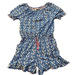 Boden Girls Blue Printed Romper With Elastic Waist & Ruffle Hem Short Sleeves Si - Picture 1 of 3