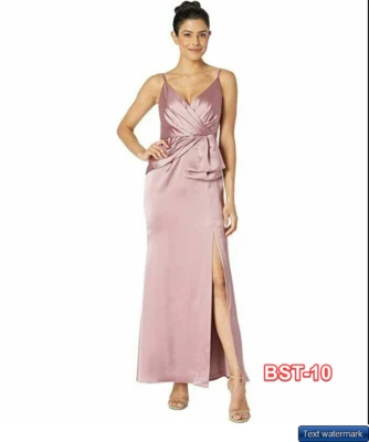 Adrianna Papell Women's Petite Satin Mermaid Gown with Draped Bow Detail Rose,8P - Image 1 of 4