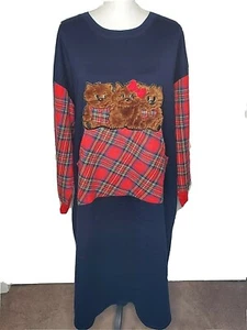 Kittens Plaid Nightgown Shirt Pockets Kawaii Furry Friends Cozy Cottagecore Vtg - Picture 1 of 7