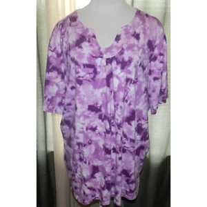 Top Liz & Me 4X 30W / 32W cotone elasticizzato tye tinto viola taglie forti donna - Foto 1 di 6