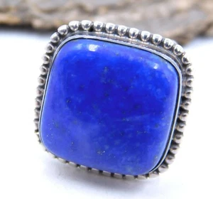 10.3 GM 925 Argento Sterling Naturale Lapislazzuli Gemma Fine Misura Anello 8.4 - Foto 1 di 4