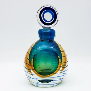 Vintage schwerer Kunstglas Sommerso Parfum Flakon blau grün bernsteinklar - Bild 1 von 7