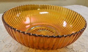 Carnival Glass IRIDESCENT MARIGOLD RIBBED BERRY/SERVING BOWL 8.25” Vintage - Picture 1 of 5