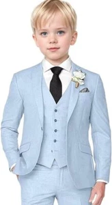 Boys Linen Suit 3 Piece Slim Fit Suits for Kids Formal Tuxedo Suits for Summer - Picture 1 of 26