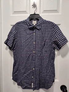 Lucky Brand Blue Gold Plaid Cotton Linen Short Sleeve Button Up Shirt Mens Med - Picture 1 of 5