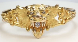 Victorian Diamond Gargoyle Head Bangle Bracelet 18K/14KY IC 6.75" 28.8 Grams - Picture 1 of 9