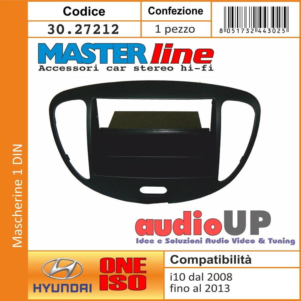 MASCHERINA AUTORADIO 1 DIN HYUNDAI I10 2008 AL 2014 CON CASSETTO. COLORE NERO - Immagine 1 di 2
