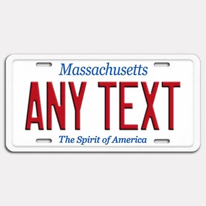 Massachusetts ANY TEXT Personalized Your Name Aluminum Vanity License Plate Tag - Imagen 1 de 4