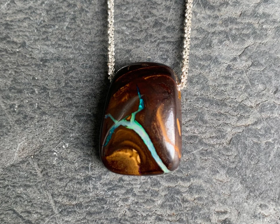 Collana/Pendente In Argento 925 Con 1 Opale Boulder D'Australia, 42 Cm - Immagine 1 di 4