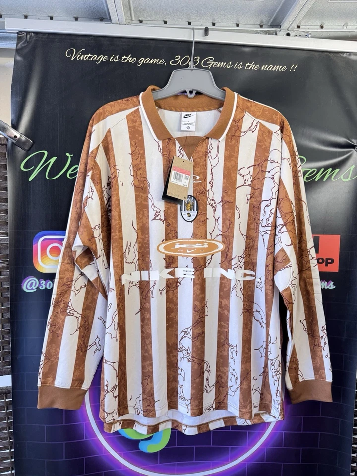 Nike INC Air LS Victory Soccer Jersey Light Brown Striped IB9007-281 Men Sz L