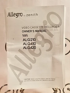 Allegro Video Cassette Recorder VHS Owner's MANUAL for ALG210ALG410ALG420 - Picture 1 of 2