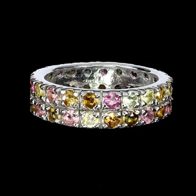 925 Sterling Silver Ring Round Tourmaline Natural Gemstone Jewelry Size 8 - Image 1 of 4