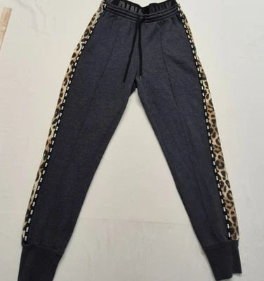 VS Pink women's gray joggers leopard print strip drawstring high waist sz Sm - Image 1 of 4