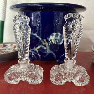Vintage Czech Bohemian Glass Perfume Bottles Pair Matching Clear Beautiful! - Picture 1 of 8