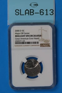 2000-D 5C JEFFERSON NICKEL NGC MAJOR OFF CENTER ERROR BU UNC HOARD SLAB-613 - Picture 1 of 2