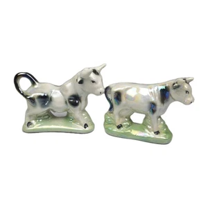 Lot 2 Vtg Cow Bull Toro Steer W/ Horns Ceramic Brazil Country Decor 431999 - Picture 1 of 23
