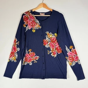 Quacker Factory Womens Large Floral Sequin Cardigan Sweater Long Sleeve Blue - Picture 1 of 7