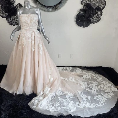 NWT~$1699~ALLURE BRIDAL~10/12~STRAPLESS CHAMPAGNE EMBELLISHED WEDDING DRESS - Image 1 of 4