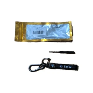 NEW BMW Genuine Black Leather w/ Pewter Colored Metal D-Ring & Clip Keychain - Picture 1 of 1