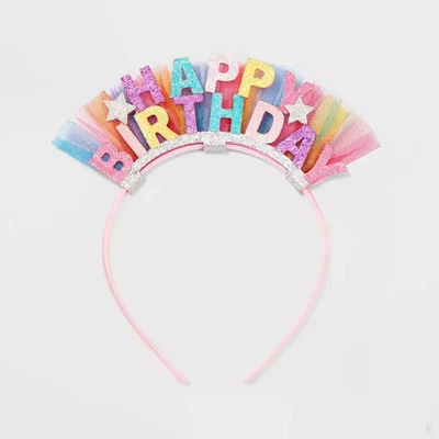 Kids' Glitter 'Happy Birthday' Headband with Tulle - Cat & Jack NWT - Image 1 of 2