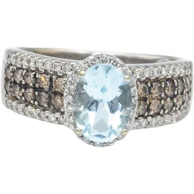 Anillo LE VIAN de oro blanco de 14k de diamantes y aguamarina de 2,0 quilates talla 6,25 Foto 1 de 4