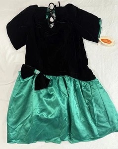 80s Prom Dress VTG Pantagis Green Taffeta Black Velvet Bow Gown Plus Size 20 - Picture 1 of 15