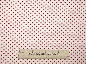 Patriotic USA Red Stars on White Background Fabric Cotton by Santee By The Yard - Picture 1 of 1