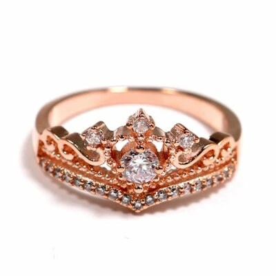 Women‘s Rose Gold/White Gold AAA CZ Engagement Wedding Crown Rings Size 6-10 - Image 1 of 4