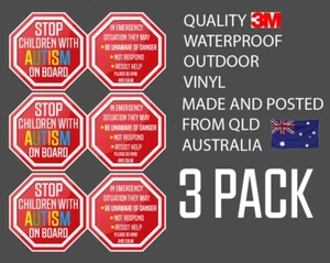 Children With Autism On Board EMERGENCY STICKER 3 PACK ASD AWARENESS 210mmX100mm - Picture 1 of 7