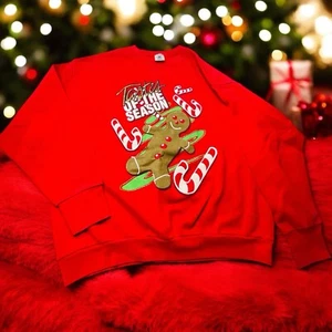 Vintage Christmas Tastes of the Season Lebkuchenmann rot Urlaub Sweatshirt XL - Bild 1 von 10