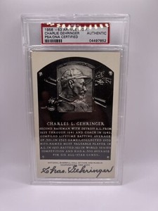 Charlie Gehringer Signed Artvue Hall Of Fame HOF Plaque Post Card PSA/DNA Auto