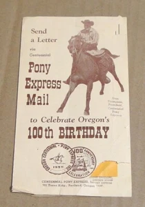 Original 1959 Oregon 100th Birthday Pony Express Mail Stamp Brochure - Picture 1 of 4