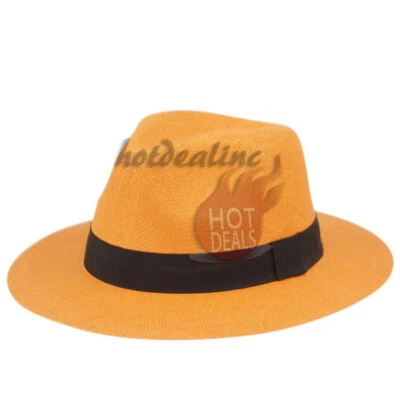 Unisex Ajustable Verano Paja Fedora Sombrero Gorra Sol Panamá Ala Ancha Foto 1 de 2