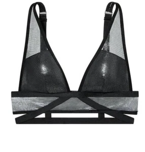 Victoria's Secret Black/Silver Foil ShineMesh Plunge Bralette SIZE: M - Picture 1 of 5