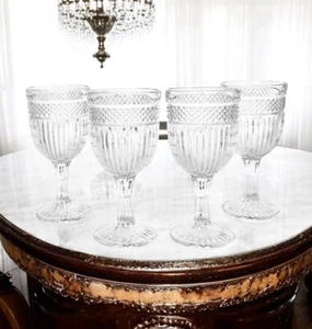 Libbey RADIANT Clear Criss Cross Vertical Cut 12 OZ Glass Water Goblets NEW - Picture 1 of 8
