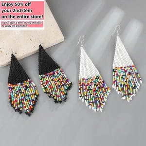 BOHO Semillas Pendientes con Cuentas Flecos Borla Bohemia Colgante Gota Hecho a Mano Joyería - Imagen 1 de 11
