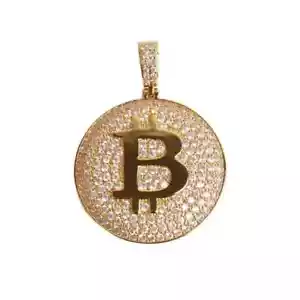 2Ct Round Lab-Created Diamond Men Bit Coin Charm Pendant 14k Yellow Gold Plated - Picture 1 of 4
