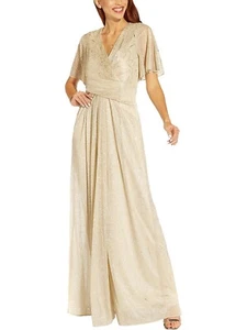 New Adrianna Papell Stencil Floral Metallic Mesh Draped Gown Dress 8 Rts199 - Picture 1 of 6