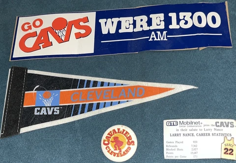 NBA Cleveland Cavaliers Vintage 90s Lot Bumper Sticker Mini Pennant 2 Pins CAVS Cover